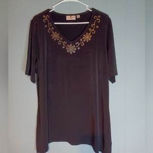 Qacker factory Crystal bellished black short sleeve shirt flowy size large tunic